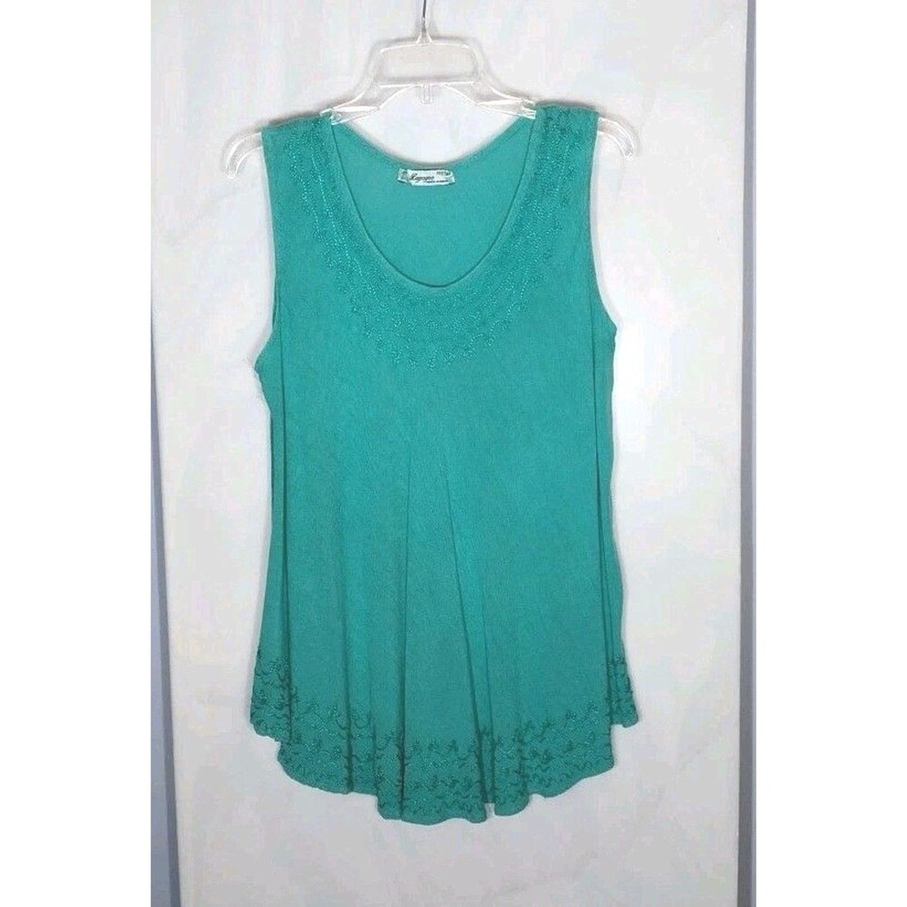 Boho Teal Gauze Tunic Tank Embroidered Sheer Sleeveless Flowy M L Layering Piece